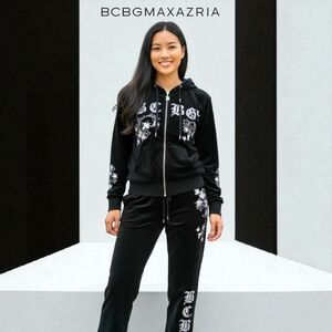 $160 BCBGMAXAZRIA LARGE Black & Silver Tracksuit